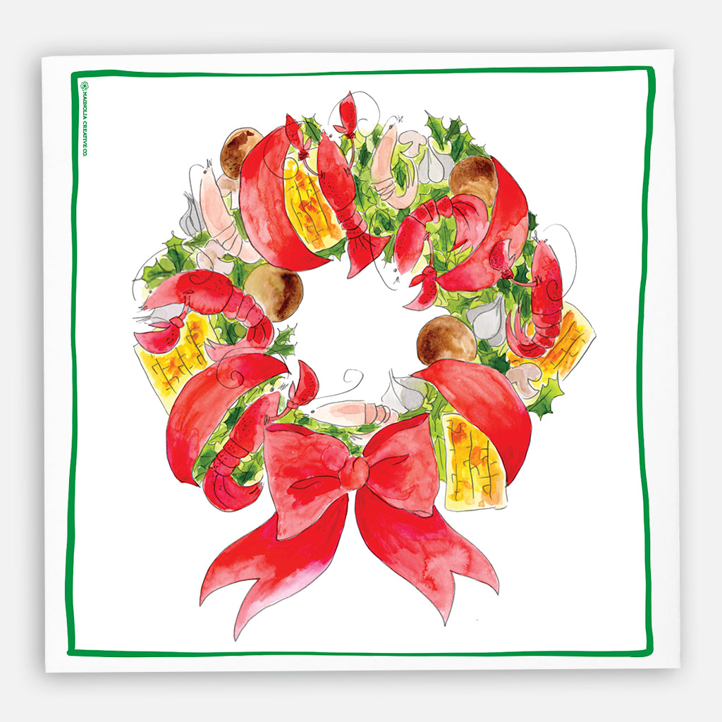 Watercolor Mistletoe Wreath Personalized Kitchen Towels