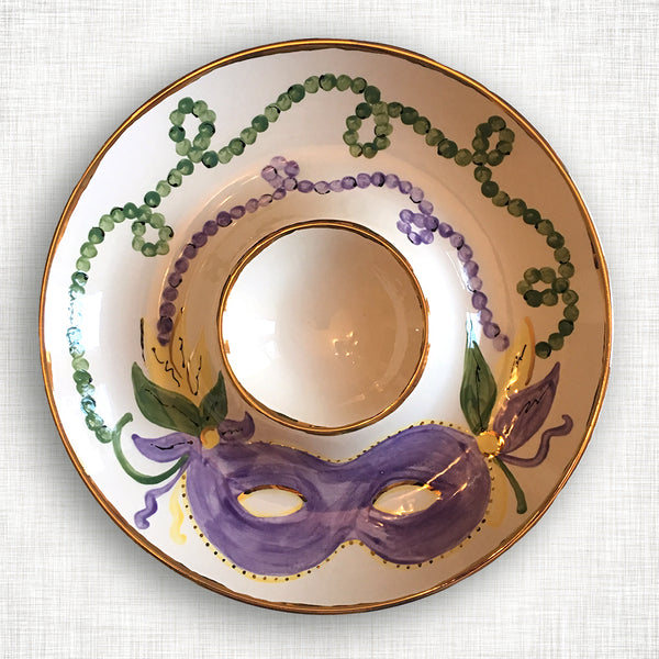 Handmade Ceramic Bisque Marbled Ornament - Mardi Gras